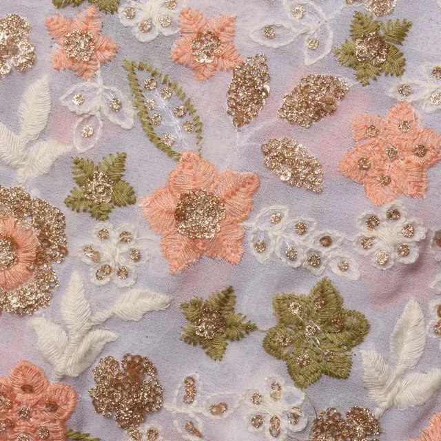 Assorted flowers fancy style thread and zari embellished party fabric