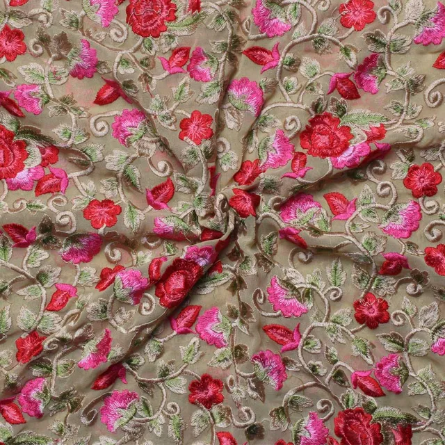Rose, bloom and royal flowers thread work finesse stylish fancy fabric