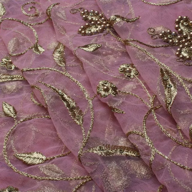 Floral twigs blooming branch beaded butterfly festal impression fabric
