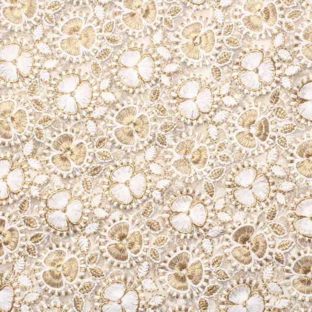 Three-petal clover flower blooming look twin style thread work fabric