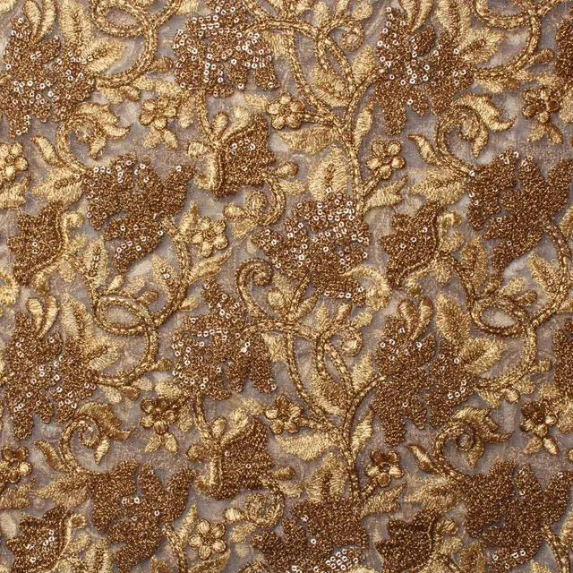 Orchid blooms floral clusters sequins and Zari thread majestic fabric