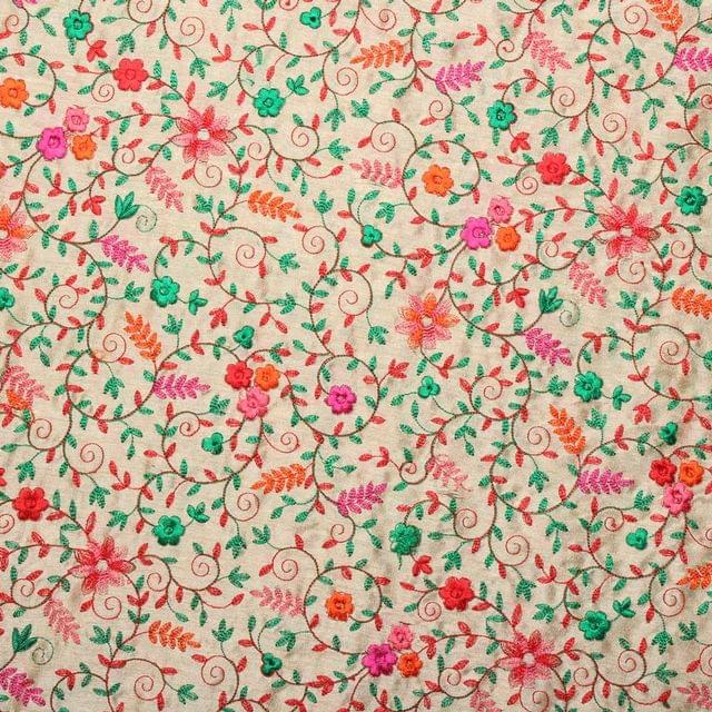 Rich and flowery fairy tale floral look thread done depicted fabric