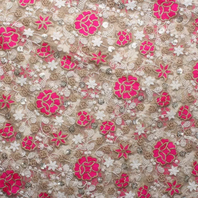 Striking and monarchical Rose flower full bloom rich embroidered fabric
