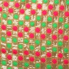 Squares and flowers checkered basket look thread sequins fabric