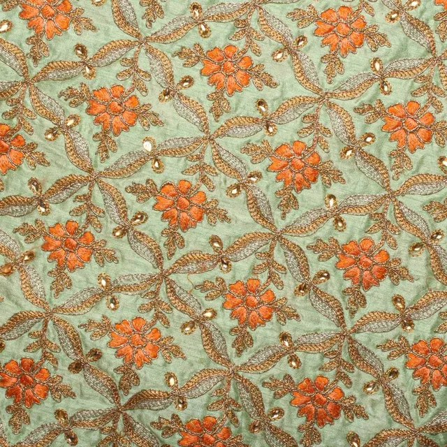 Royal Mughal era floral tile feel grand embroidered celebratory fabric
