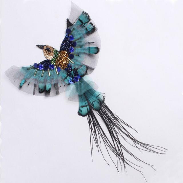 Exotic birds full in flight sequins stones and feathers bohemian patch