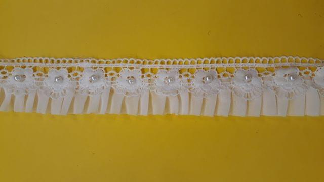 Knife pleated floral base pearl center striking posh dressy style lace