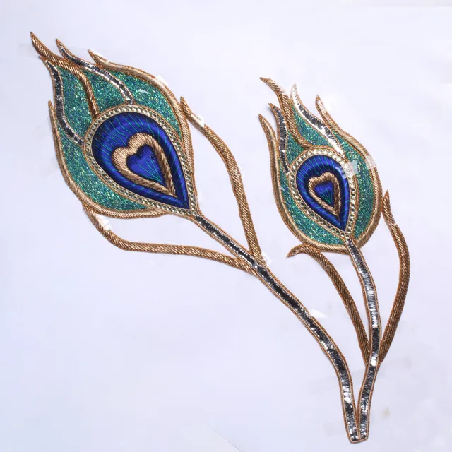 ZardosiZari elegant richness imperial fine style peacock feather patch