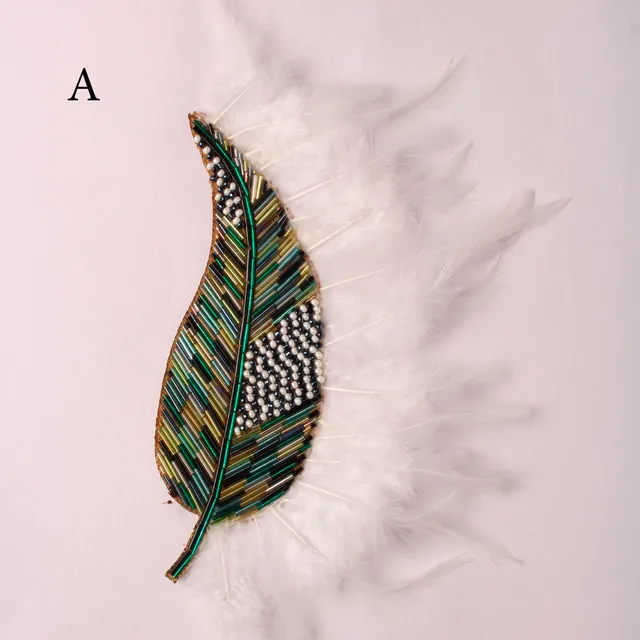 Mango leaf feather trimmed bead-richness majestic bohemian look patch