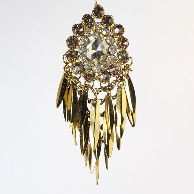 Almond danglers chains and stones royal treasures brooch look tassels