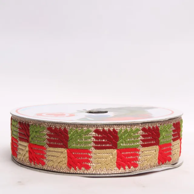 Squares-check basket weave look floral Phulkari-element ribbon border