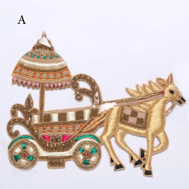 Horse-Cart warrior grace folklore-line thread work Zardosi rich patch