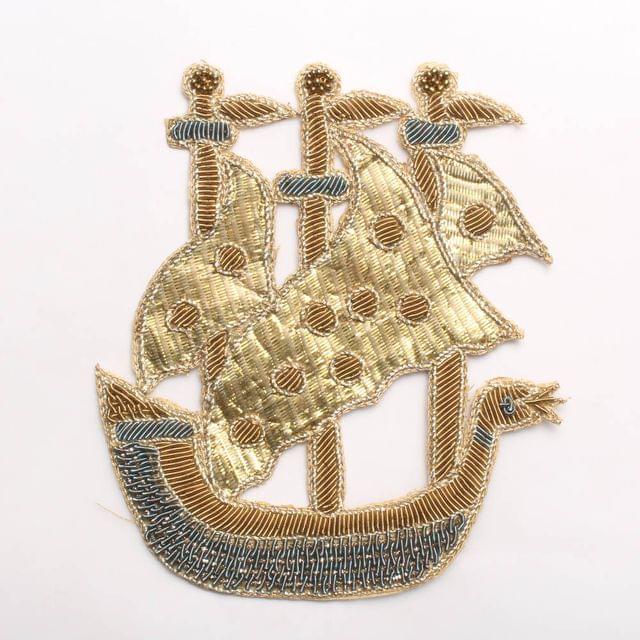Boat-and-sail lush ornamented patch/Zardosi-patch/DIY-patch/craft-patch