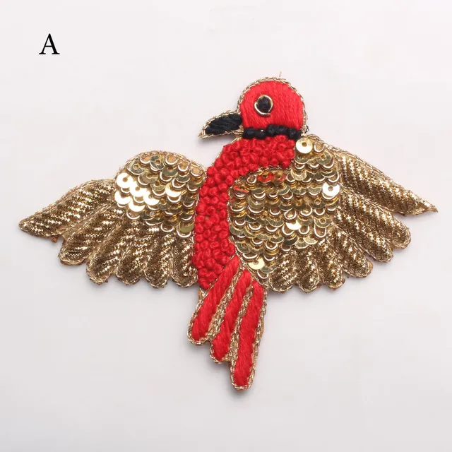 Sparrow in flight cute epic patch/Zardosi=sequins-patch/Red-bird-patch