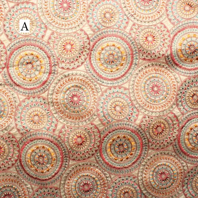Rangoli-regal floral grand fabric/Embroidered-fabric/Thread-work-fabric