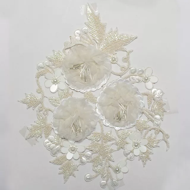 Applique-florals snow-white patch/Beads-patch/Cut-work-patch/Art-DIY