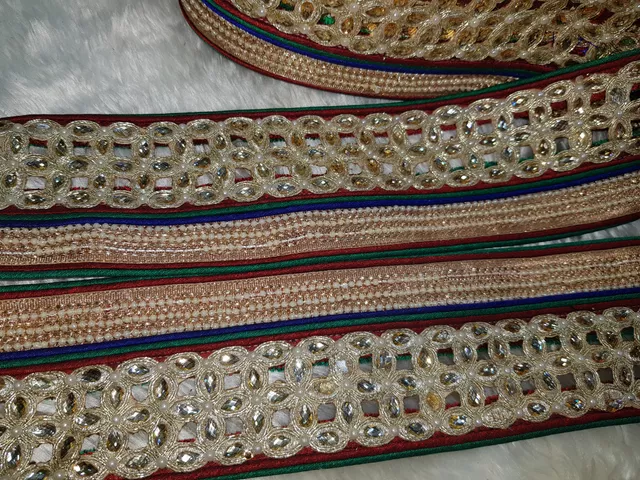 Pearls-aqua rich work lace/Fancy-border-lace/Elegant-lace/DIY-Sari-lace