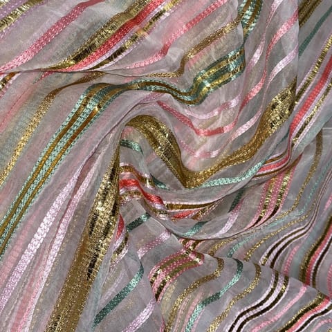 Multi-color Stripes Organza Embroidery