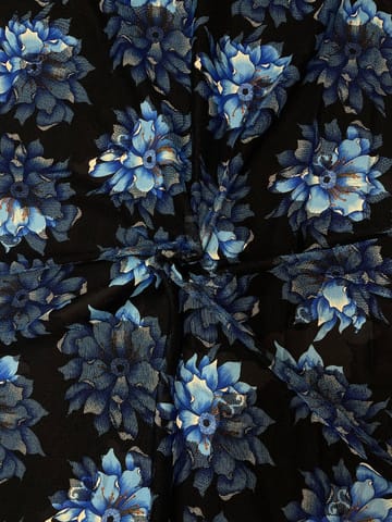 Black Colour Blue Flower Scuba Cutwork Print