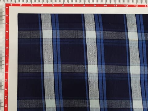 Navy Blue and White Yarn Dyed Twill Check Rayon Fabric