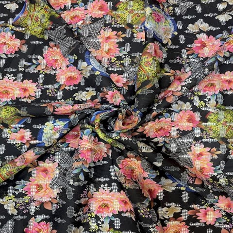 Black Floral Scuba Cutwork Print Fabric
