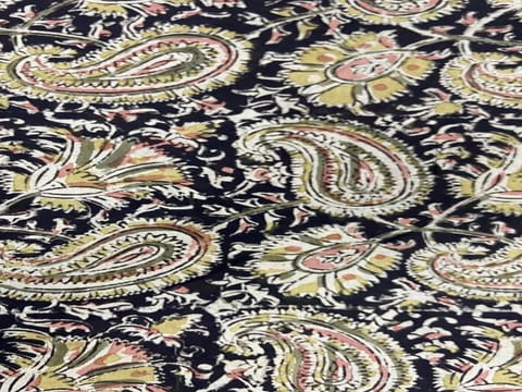 Off Black Kalamkari Cotton Print Fabric