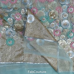 Mint Green Color Net Embroidery