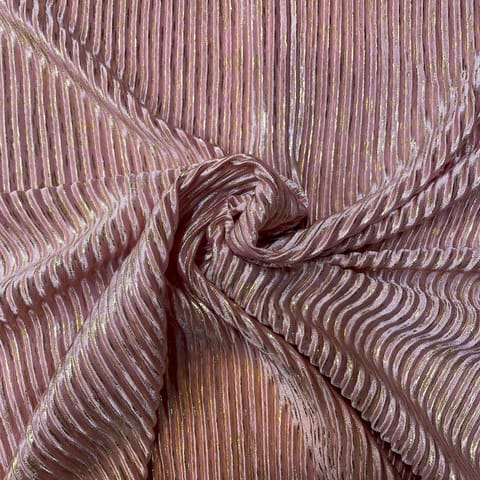 Pink Colour Pleated Lycra with Silver Foil Fabric