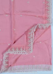 Peach Muslin Embroidered Suit With Cotton Bottom And Muslin Dupatta