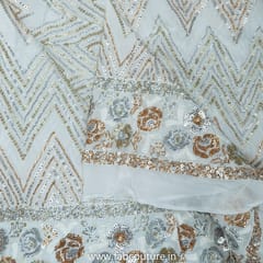 Georgette Golden & Silver Sequins Embroidered Fabric