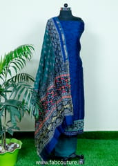 Blue Chanderi Embroidered Suit With Cotton Bottom And Chanderi Dupatta