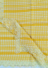 Yellow Muslin Emnroidered Suit With Cotton Bottom And Muslin Scallop Dupatta