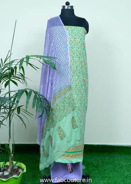 Purple Color Cotton Printed Suit With Cotton Bottom And Printed Chiffon Dupatta