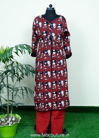 Maroon Color Stitched Cotton Kurti With Cotton Pant