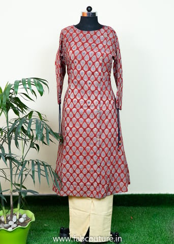 Maroon Color Stitched Cotton Kurti With Cotton Pant