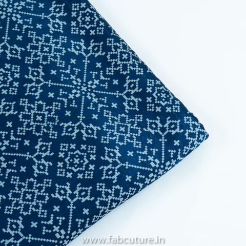 Blue Color Mashru Silk Ajrakh Print(1 Meter Cut  Piece)