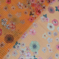 Orange Poly Organza Print With Embroidery (60 CM Cut Piece )