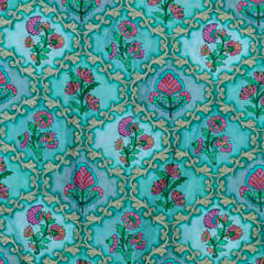 Sea Green Color Chinon Chiffon Print With Embroidery (1.5 Meter Cut Piece )