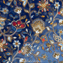 Blue Color Georgette Kashmiri Jaal Embroidery (1.5 Meter Cut Piece )