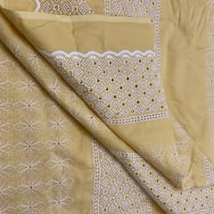 Yellow Cotton Chikan Embroidery 5mtr Set