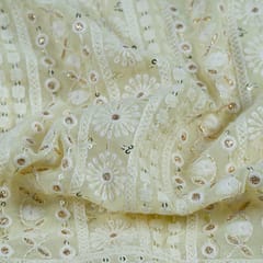 Lemon Color Georgette Thread Embroidery