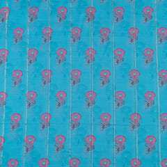 Firozi Muslin Zari Strips With Digital Print(1.8 Meter Cut Piece )
