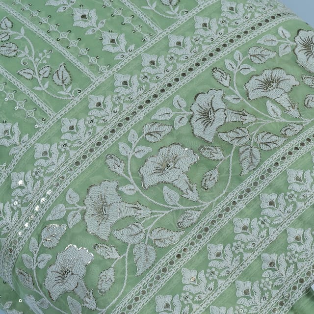 Green Color Georgette Thread Embroidery