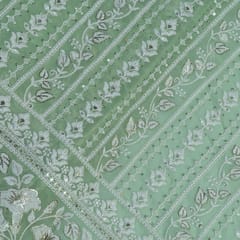 Green Color Georgette Thread Embroidery
