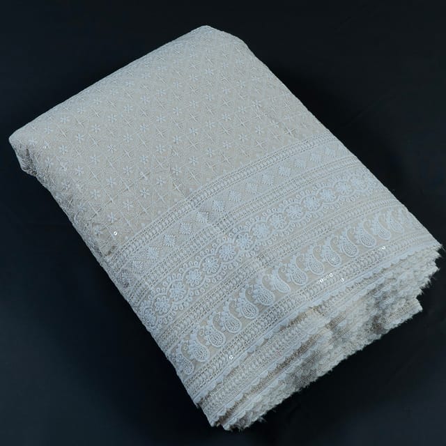 White Dyeable Zara Cotton Chikan Embroidery