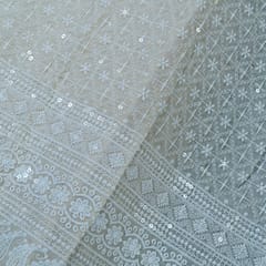 White Dyeable Zara Cotton Chikan Embroidery