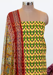 Cotton Printed Suit With Cotton Bottom And Chiffon Printed Dupatta