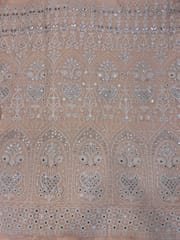 Peach Lucknowi Georgette Embroidery Fabric (1 Meter Cut Piece )