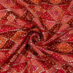 Red n Pink Chinon Chiffon Bhandej Sequins Embroidery