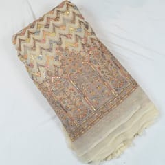 Beige Georgette Thread With Faux Mirror Embroidery